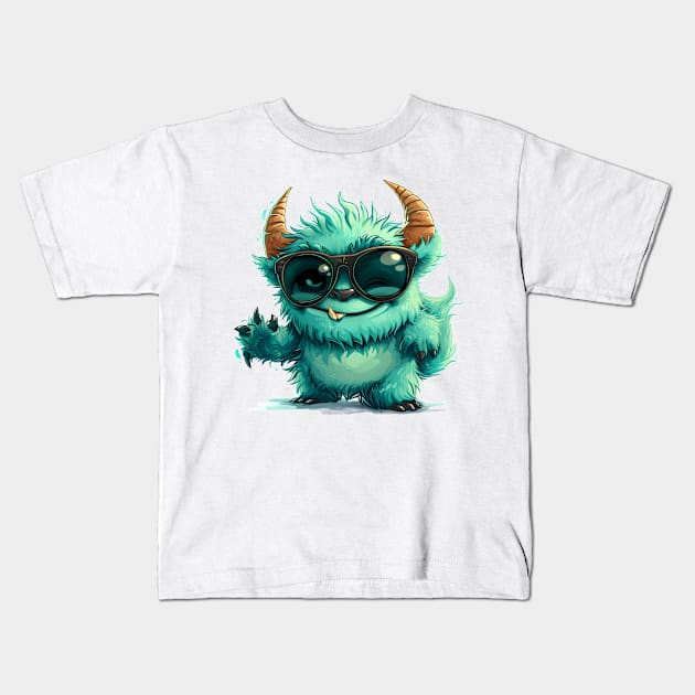 Cute Fluffy Monster Kids T-Shirt by Obotan Mmienu